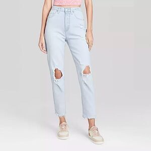 Wild Fable Highest Mom Jean Destroyed Light Wash Sz 12